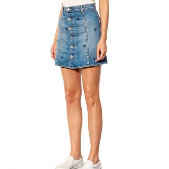 NEW Anthropologie Sundry Star High Waist Button Front Denim Jean Skirt Size 26 - Picture 2 of 11